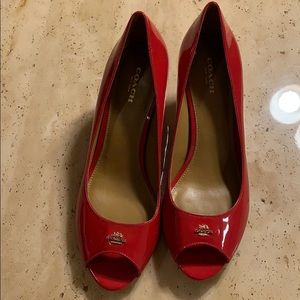 Red Peeptoe Coach Kitten Heels